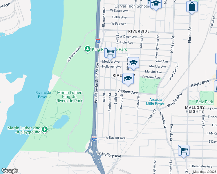 map of restaurants, bars, coffee shops, grocery stores, and more near 1914 Rile Street in Memphis