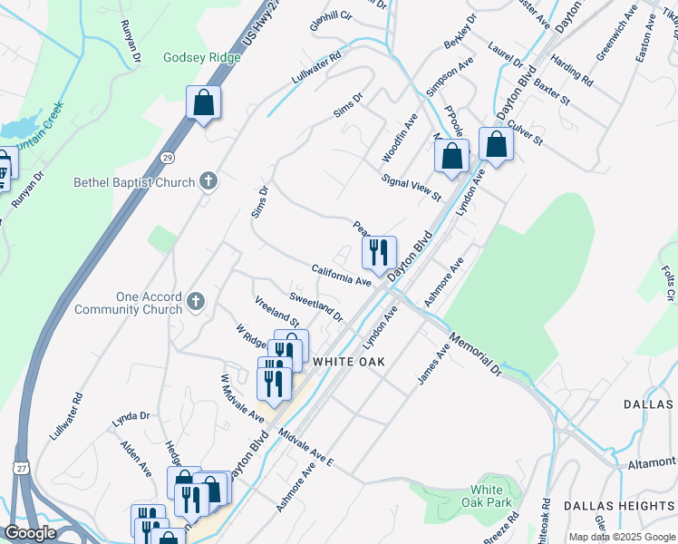 map of restaurants, bars, coffee shops, grocery stores, and more near 128 California Ave in Red Bank