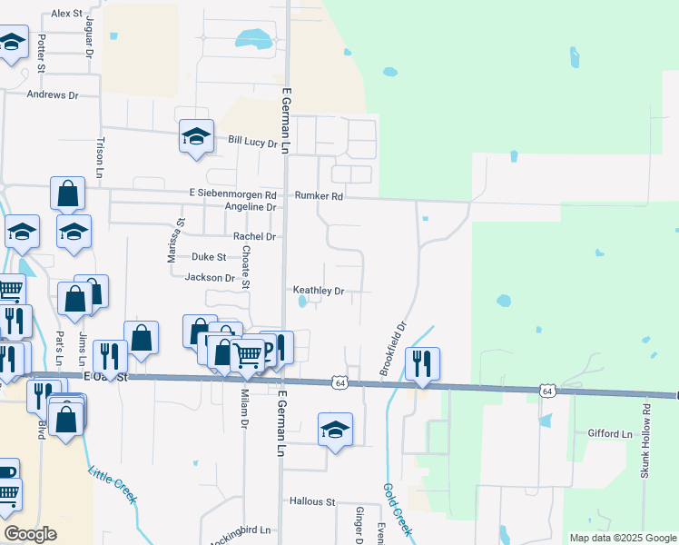 map of restaurants, bars, coffee shops, grocery stores, and more near 1305 Woodside Drive in Conway