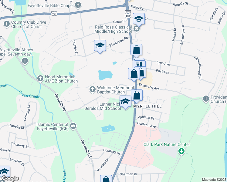 map of restaurants, bars, coffee shops, grocery stores, and more near 210 Northwest Avenue in Fayetteville