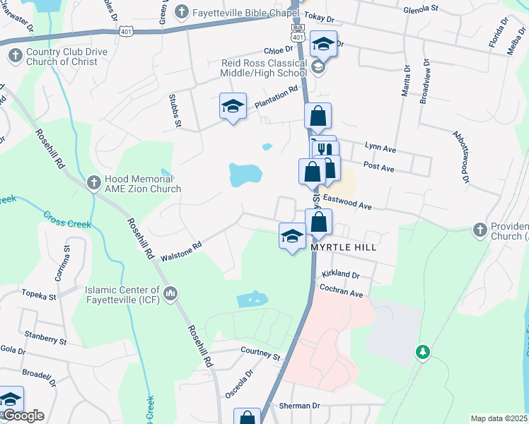 map of restaurants, bars, coffee shops, grocery stores, and more near 210 Northwest Avenue in Fayetteville