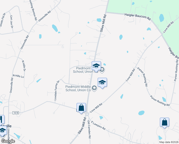 map of restaurants, bars, coffee shops, grocery stores, and more near 3019 Sikes Mill Road in Monroe
