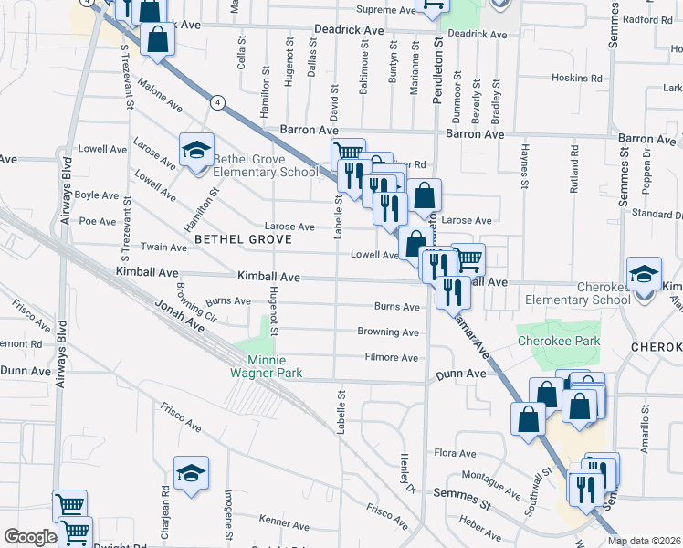 map of restaurants, bars, coffee shops, grocery stores, and more near 2654 Kimball Avenue in Memphis