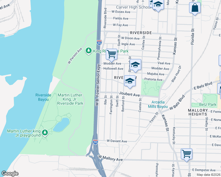 map of restaurants, bars, coffee shops, grocery stores, and more near 1914 Rile Street in Memphis