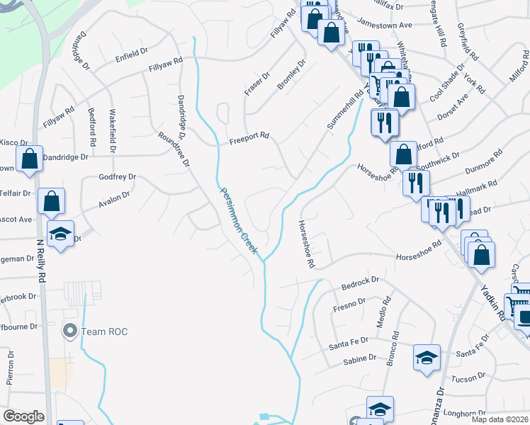 map of restaurants, bars, coffee shops, grocery stores, and more near 309 Summerhill Road in Fayetteville