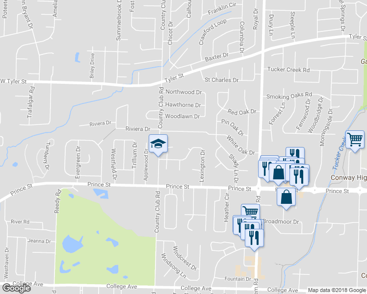 map of restaurants, bars, coffee shops, grocery stores, and more near 3 Crown Point in Conway