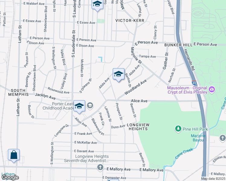 map of restaurants, bars, coffee shops, grocery stores, and more near 1880 Prospect Street in Memphis