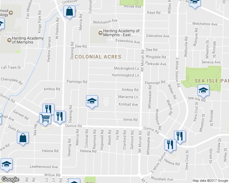 map of restaurants, bars, coffee shops, grocery stores, and more near 4871 Amboy Road in Memphis