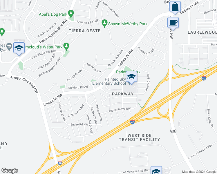 map of restaurants, bars, coffee shops, grocery stores, and more near 708 Faircroft Rd in Albuquerque