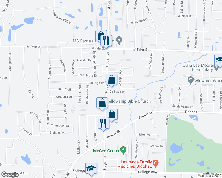 map of restaurants, bars, coffee shops, grocery stores, and more near 1120 Hogan Lane in Conway