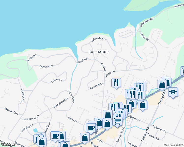map of restaurants, bars, coffee shops, grocery stores, and more near 2 Lake Haven Circle in Chattanooga