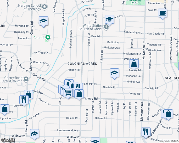 map of restaurants, bars, coffee shops, grocery stores, and more near 1328 Dearing Road in Memphis