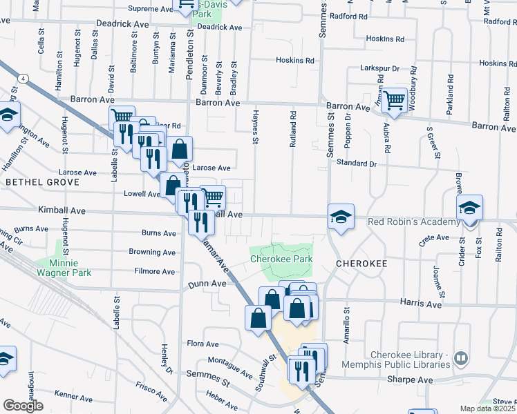 map of restaurants, bars, coffee shops, grocery stores, and more near 1328 Haynes Street in Memphis