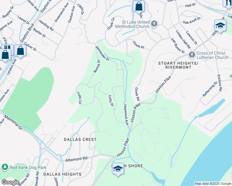 map of restaurants, bars, coffee shops, grocery stores, and more near 2762 Tanglewood Drive in Chattanooga