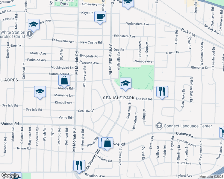 map of restaurants, bars, coffee shops, grocery stores, and more near 1325 South White Station Road in Memphis