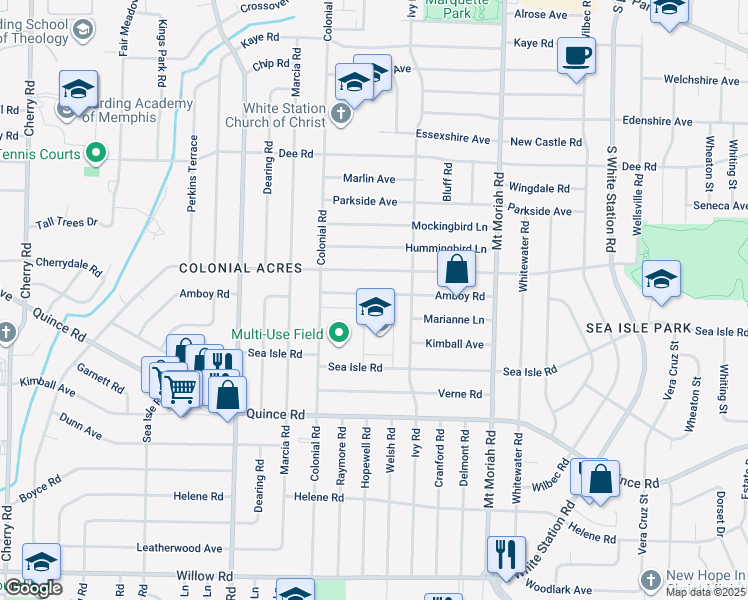 map of restaurants, bars, coffee shops, grocery stores, and more near 4829 Amboy Road in Memphis