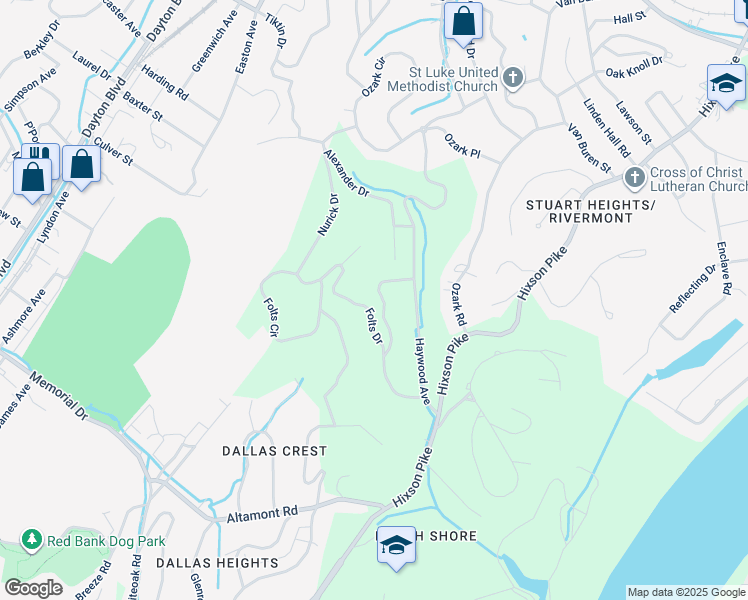 map of restaurants, bars, coffee shops, grocery stores, and more near 2767 Tanglewood Drive in Chattanooga