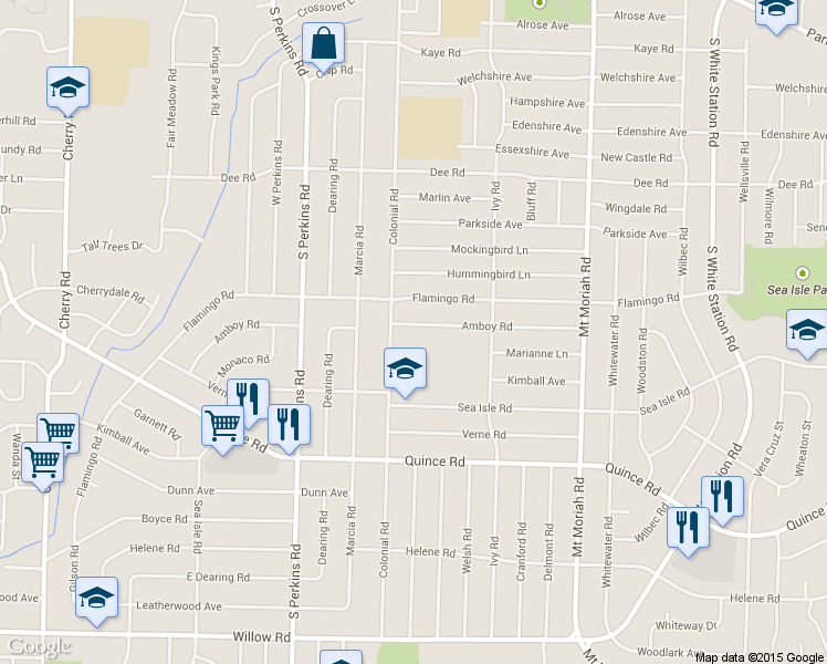 map of restaurants, bars, coffee shops, grocery stores, and more near 4787 Amboy Road in Memphis