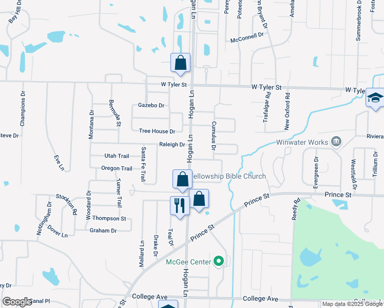 map of restaurants, bars, coffee shops, grocery stores, and more near 1120 Hogan Lane in Conway