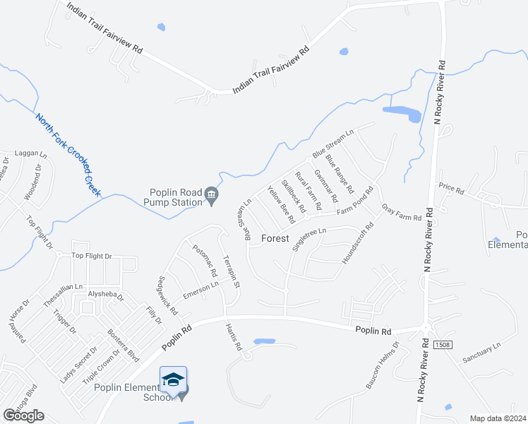 map of restaurants, bars, coffee shops, grocery stores, and more near 1015 Green Terra Road in Indian Trail