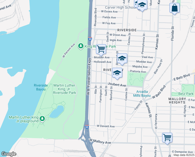 map of restaurants, bars, coffee shops, grocery stores, and more near 1914 Rile Street in Memphis