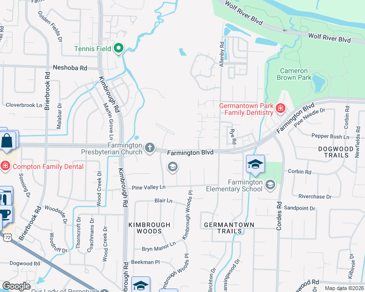 map of restaurants, bars, coffee shops, grocery stores, and more near 8320 Farmington Boulevard in Germantown