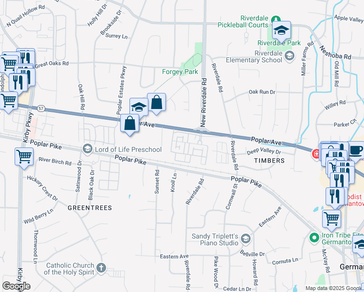 map of restaurants, bars, coffee shops, grocery stores, and more near 1959 Arden Walk Lane in Germantown