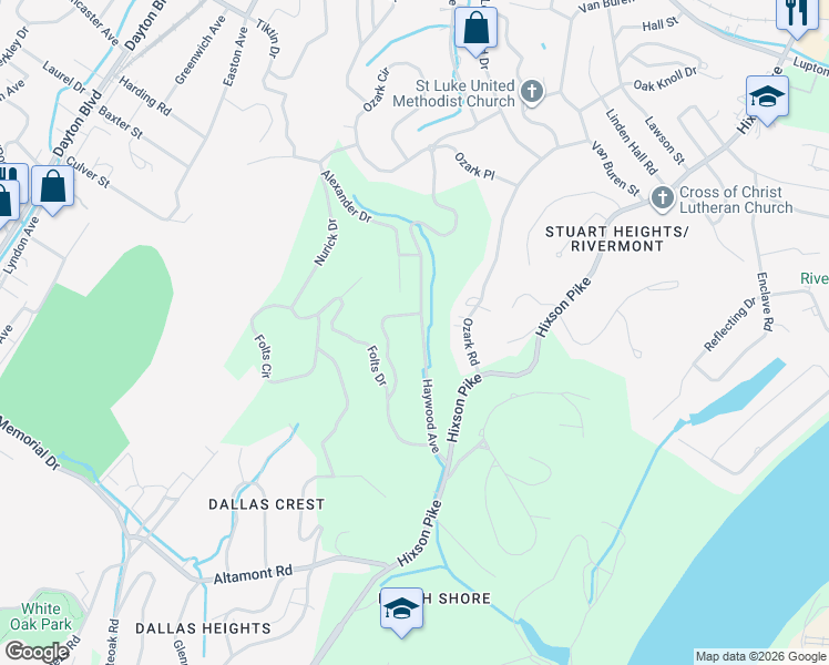map of restaurants, bars, coffee shops, grocery stores, and more near 2763 Haywood Avenue in Chattanooga