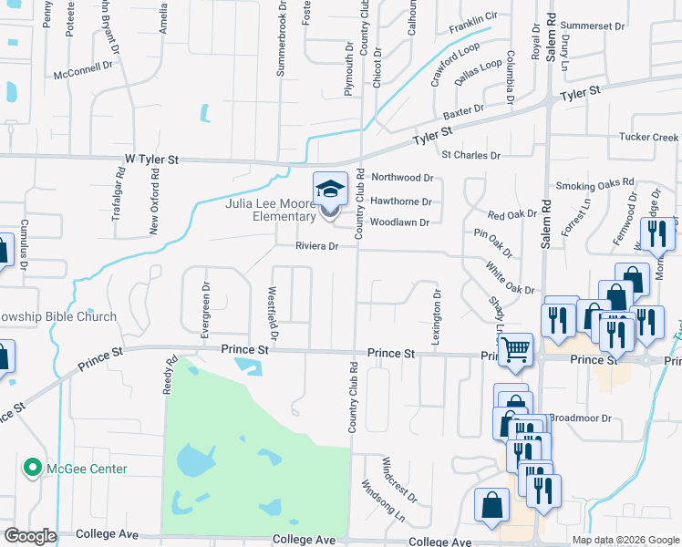 map of restaurants, bars, coffee shops, grocery stores, and more near 1140 Applewood Drive in Conway