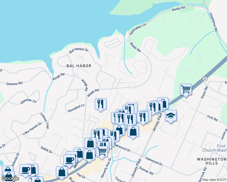 map of restaurants, bars, coffee shops, grocery stores, and more near 4030 Harbor Hills Road in Chattanooga