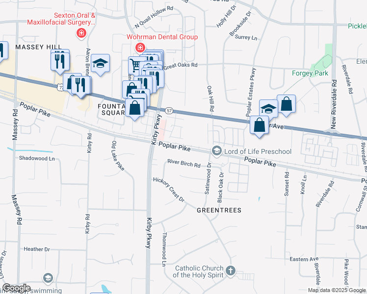 map of restaurants, bars, coffee shops, grocery stores, and more near 6792 Poplar Pike in Memphis