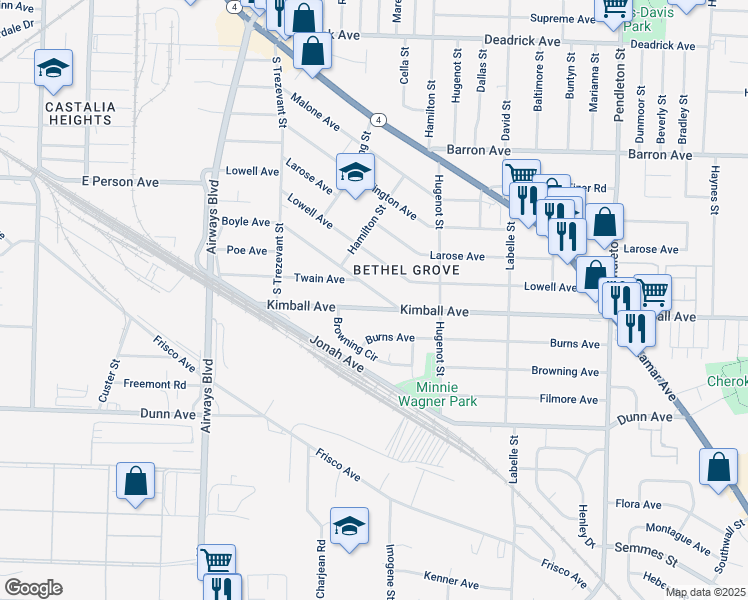 map of restaurants, bars, coffee shops, grocery stores, and more near 2481 Boyle Avenue in Memphis