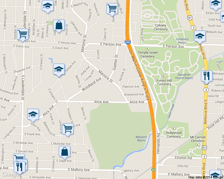 map of restaurants, bars, coffee shops, grocery stores, and more near 1851 Marjorie St in Memphis