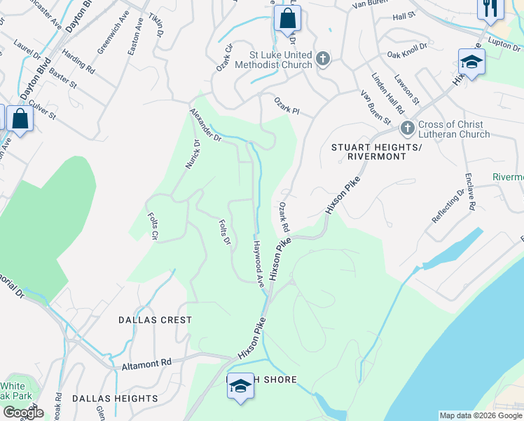 map of restaurants, bars, coffee shops, grocery stores, and more near 2770 Haywood Avenue in Chattanooga