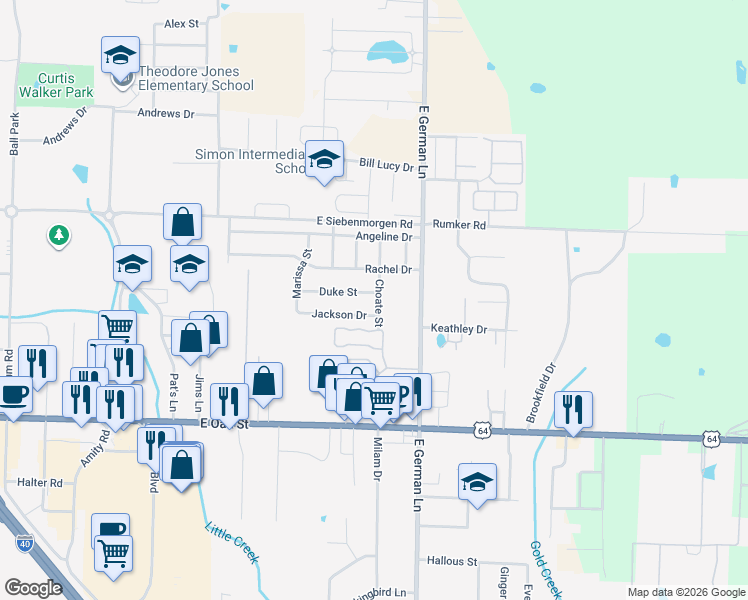 map of restaurants, bars, coffee shops, grocery stores, and more near 1735 Duke Street in Conway