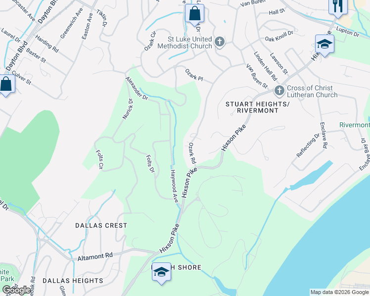 map of restaurants, bars, coffee shops, grocery stores, and more near 2770 Haywood Avenue in Chattanooga