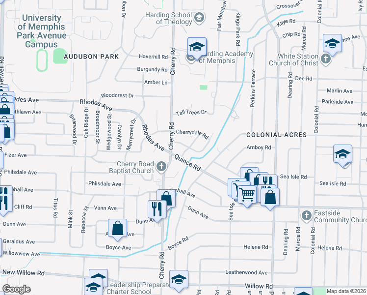 map of restaurants, bars, coffee shops, grocery stores, and more near 4417 Fair Meadow Road in Memphis