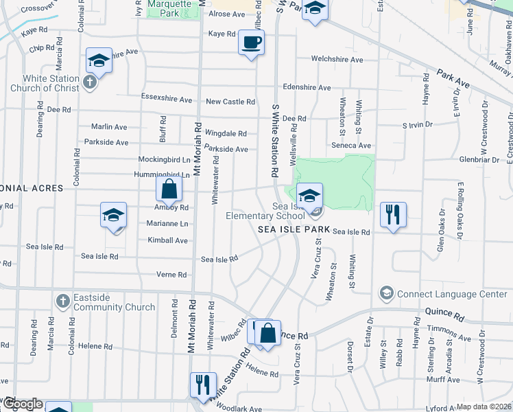 map of restaurants, bars, coffee shops, grocery stores, and more near 1321 Wilbec Road in Memphis