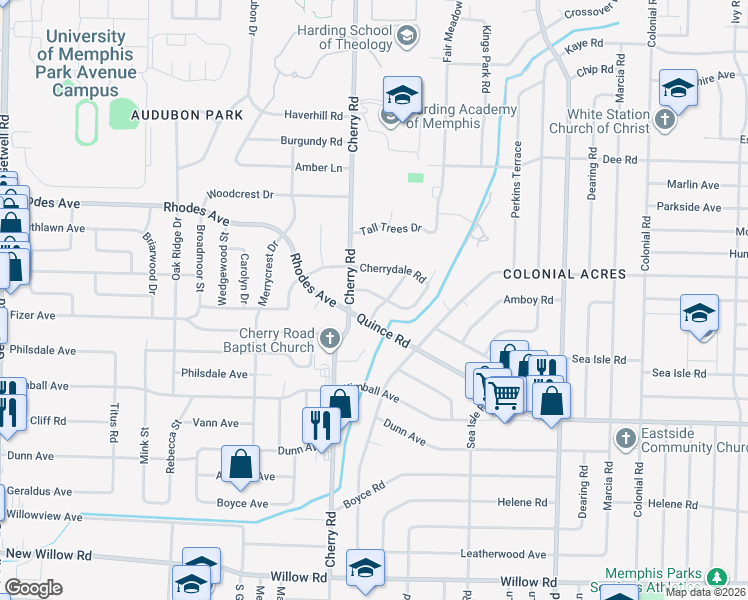 map of restaurants, bars, coffee shops, grocery stores, and more near 4417 Fair Meadow Road in Memphis