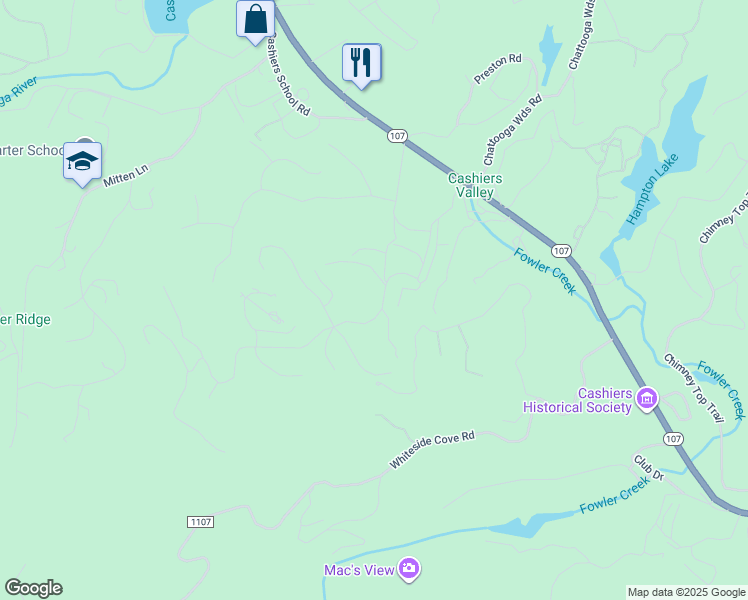 map of restaurants, bars, coffee shops, grocery stores, and more near 26 Sheep Laurel in Cashiers