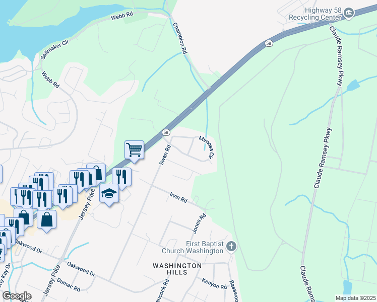 map of restaurants, bars, coffee shops, grocery stores, and more near 5017 Mimosa Trail in Chattanooga
