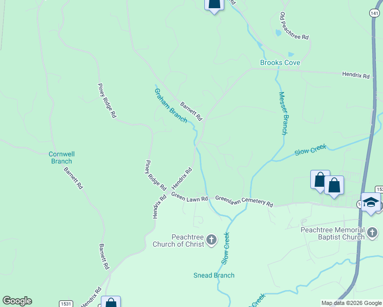map of restaurants, bars, coffee shops, grocery stores, and more near 1579 Hendrix Road in Murphy