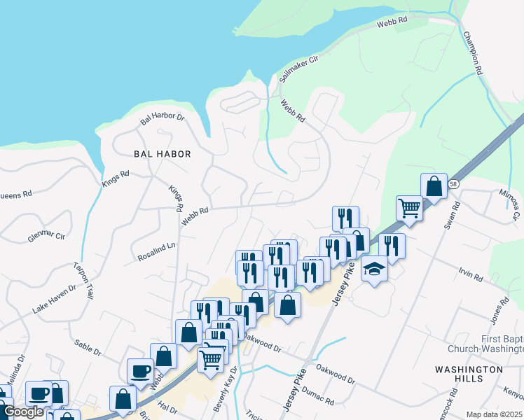 map of restaurants, bars, coffee shops, grocery stores, and more near 4102 Webb Road in Chattanooga