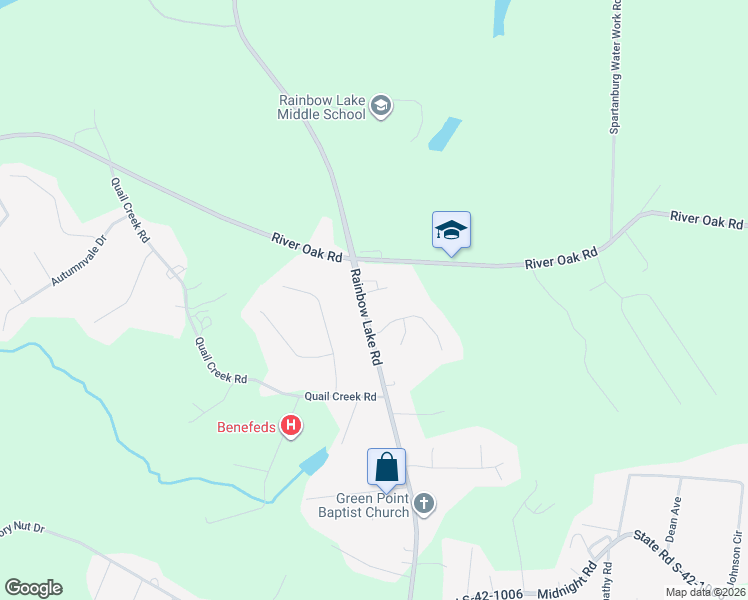 map of restaurants, bars, coffee shops, grocery stores, and more near 1650 Rainbow Lake Road in Inman