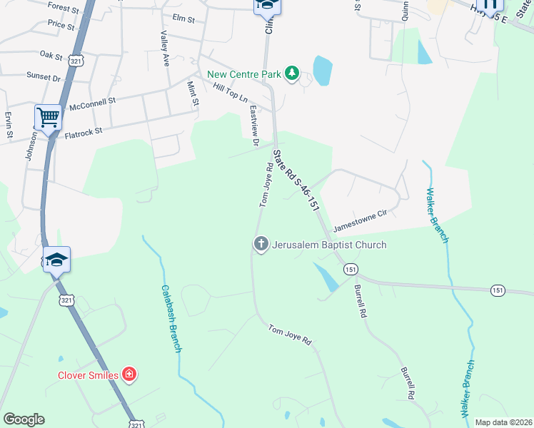 map of restaurants, bars, coffee shops, grocery stores, and more near 1088 Tom Joye Road in Clover