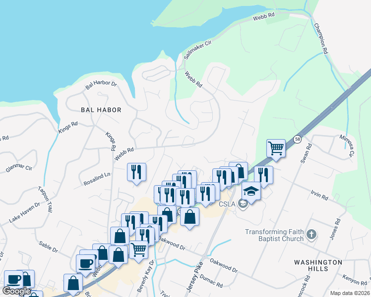 map of restaurants, bars, coffee shops, grocery stores, and more near 4168 Webb Road in Chattanooga