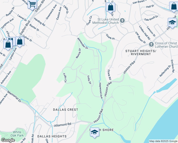 map of restaurants, bars, coffee shops, grocery stores, and more near 2767 Tanglewood Drive in Chattanooga