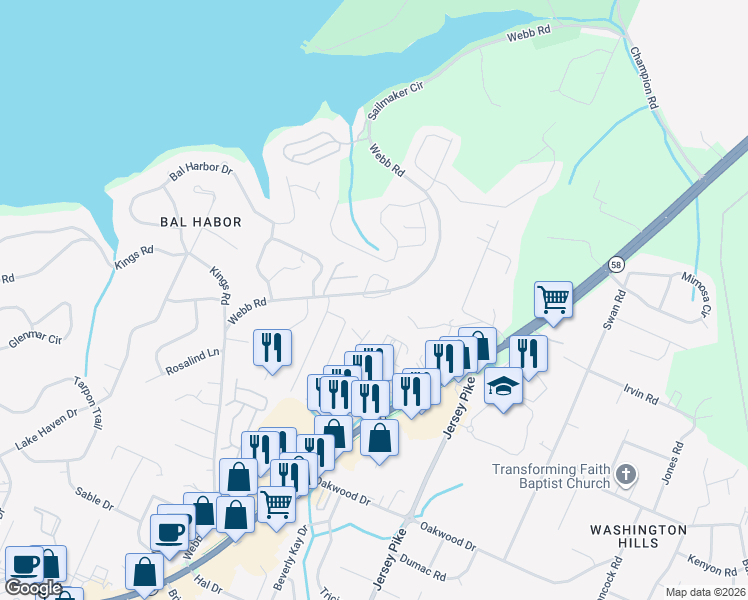 map of restaurants, bars, coffee shops, grocery stores, and more near 4168 Webb Road in Chattanooga