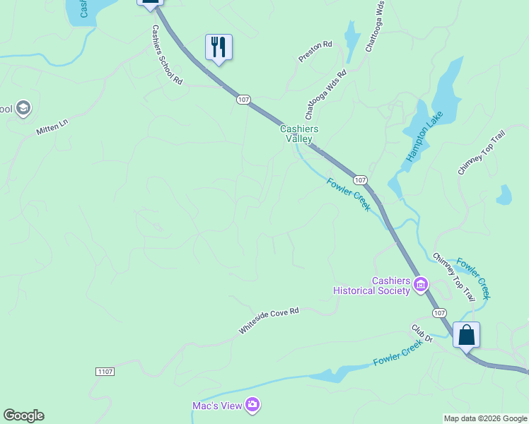 map of restaurants, bars, coffee shops, grocery stores, and more near 15 Bittersweet Court in Cashiers