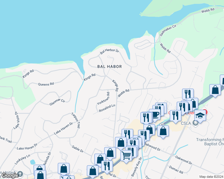 map of restaurants, bars, coffee shops, grocery stores, and more near 3919 Kingsbridge Road in Chattanooga